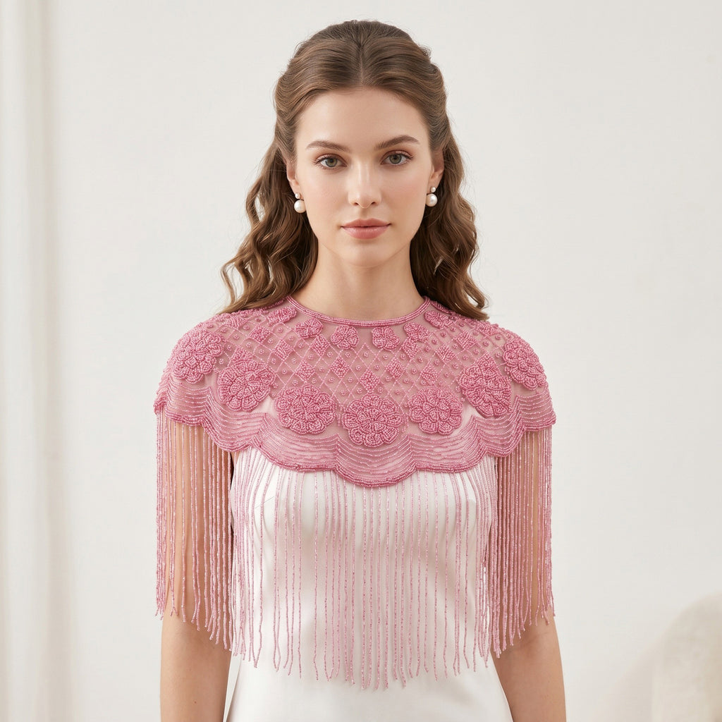 The "Pink Mirage" Beaded Fringe Cape