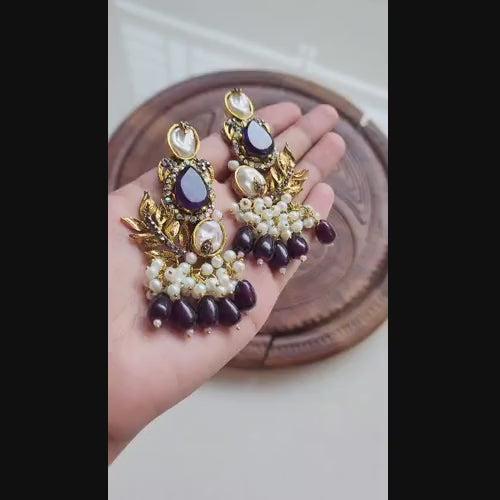 Turkish Pearl Leaf Chandelier Earrings