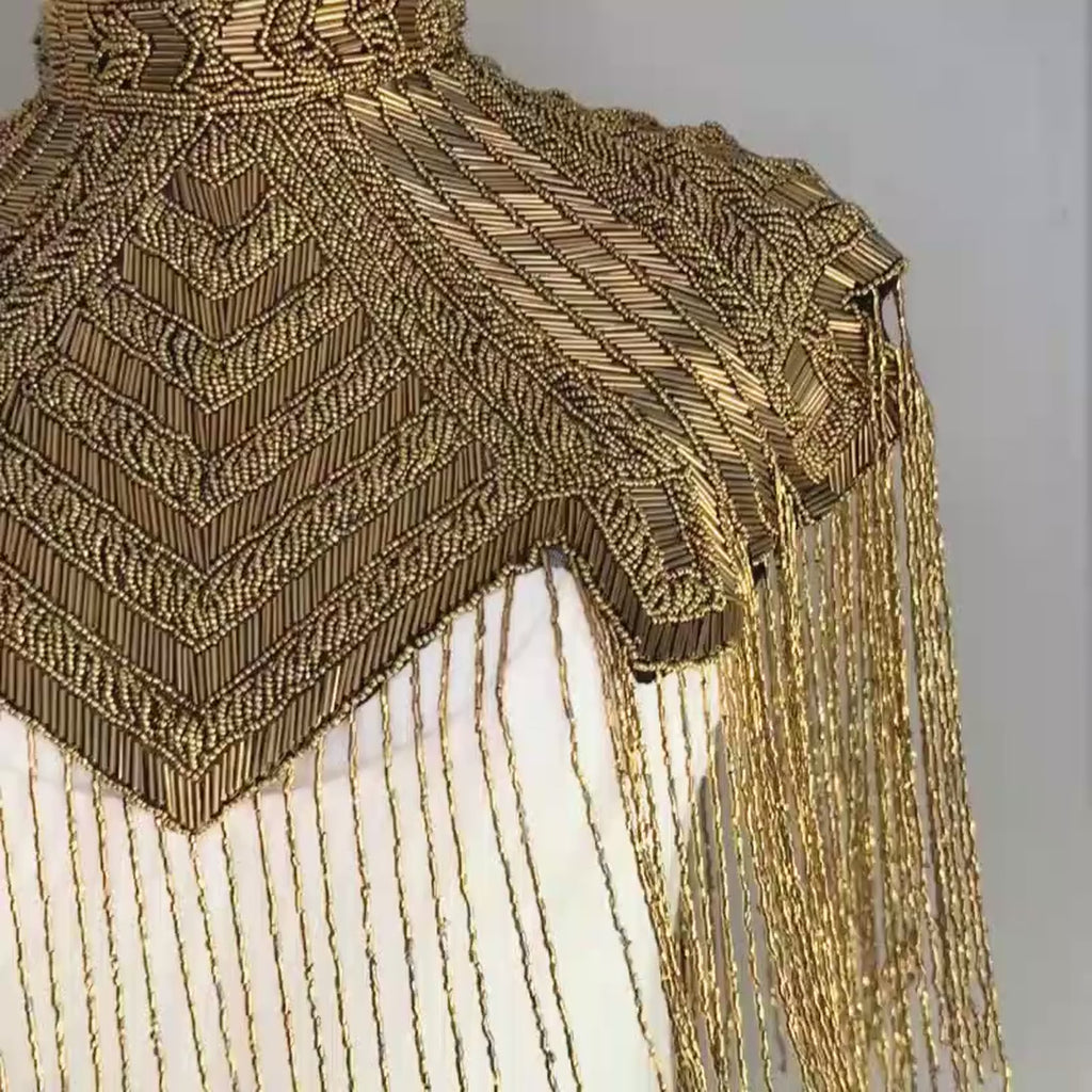 The "Marquee" Beaded Fringe Cape, Gold