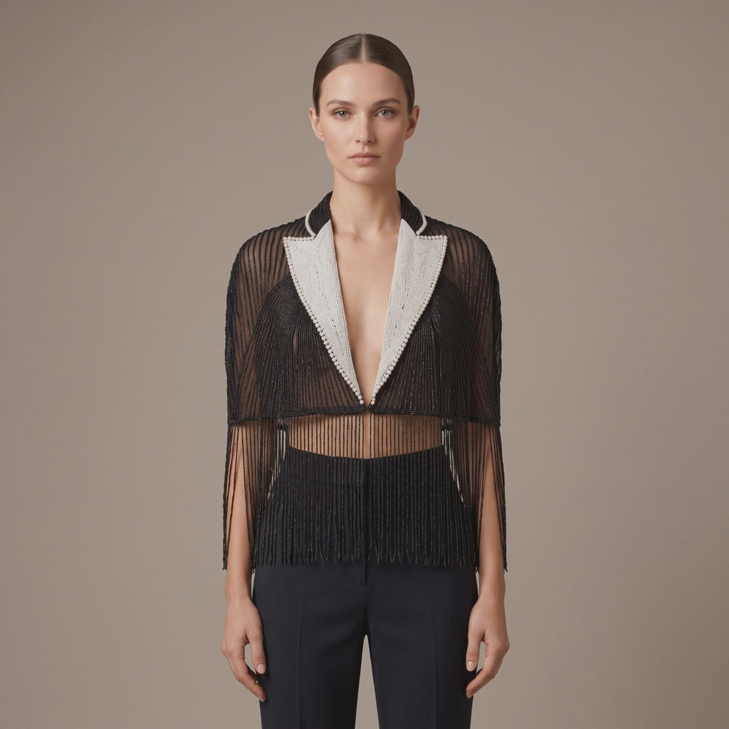 The Black Tie Affair Hand-Beaded Fringe Cape