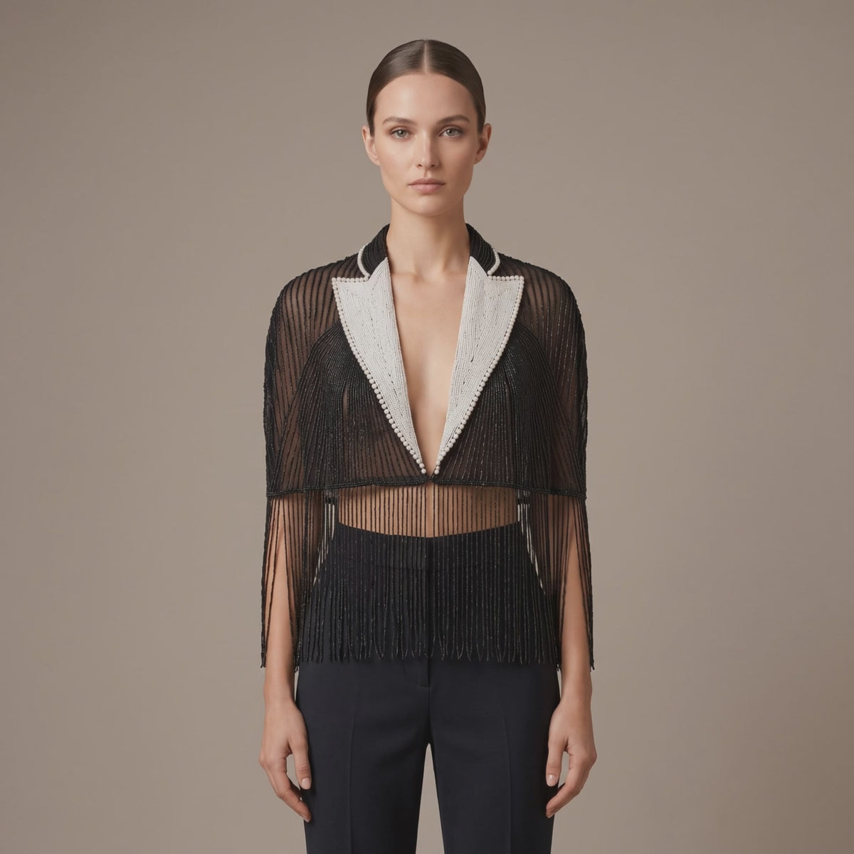 The Black Tie Affair Hand-Beaded Fringe Cape