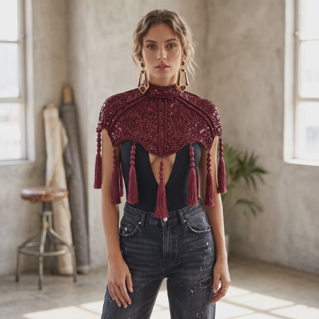 The Red Mahogany Empress Tassel Capelet