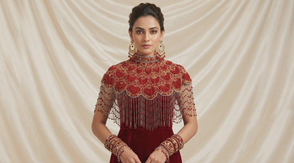 The "Gatsby" Beaded Fringe Cape, Red & Gold