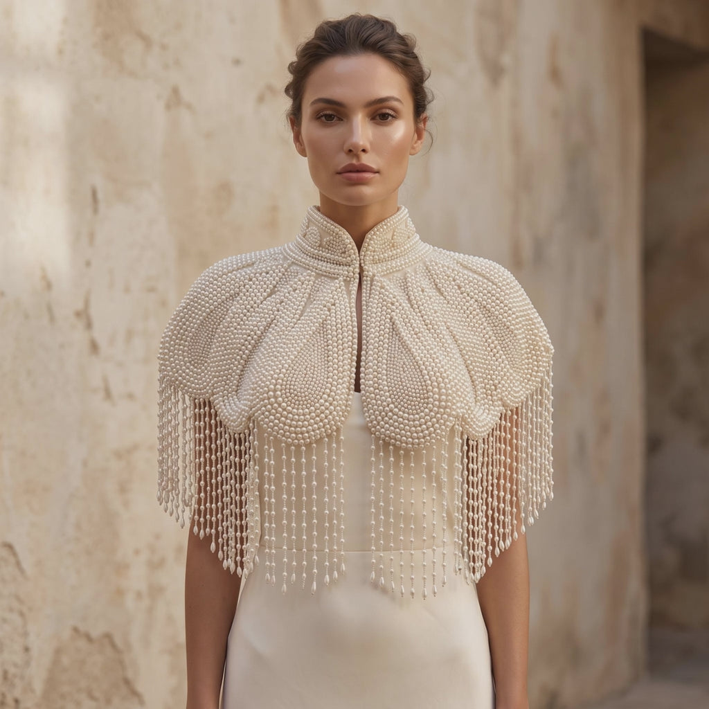 The Vivienne | Ivory Pearl Beaded Fringe Capelet