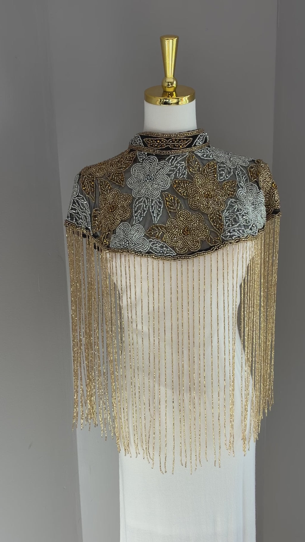 The Bellamy | Hand-Beaded Floral Fringe Capelet