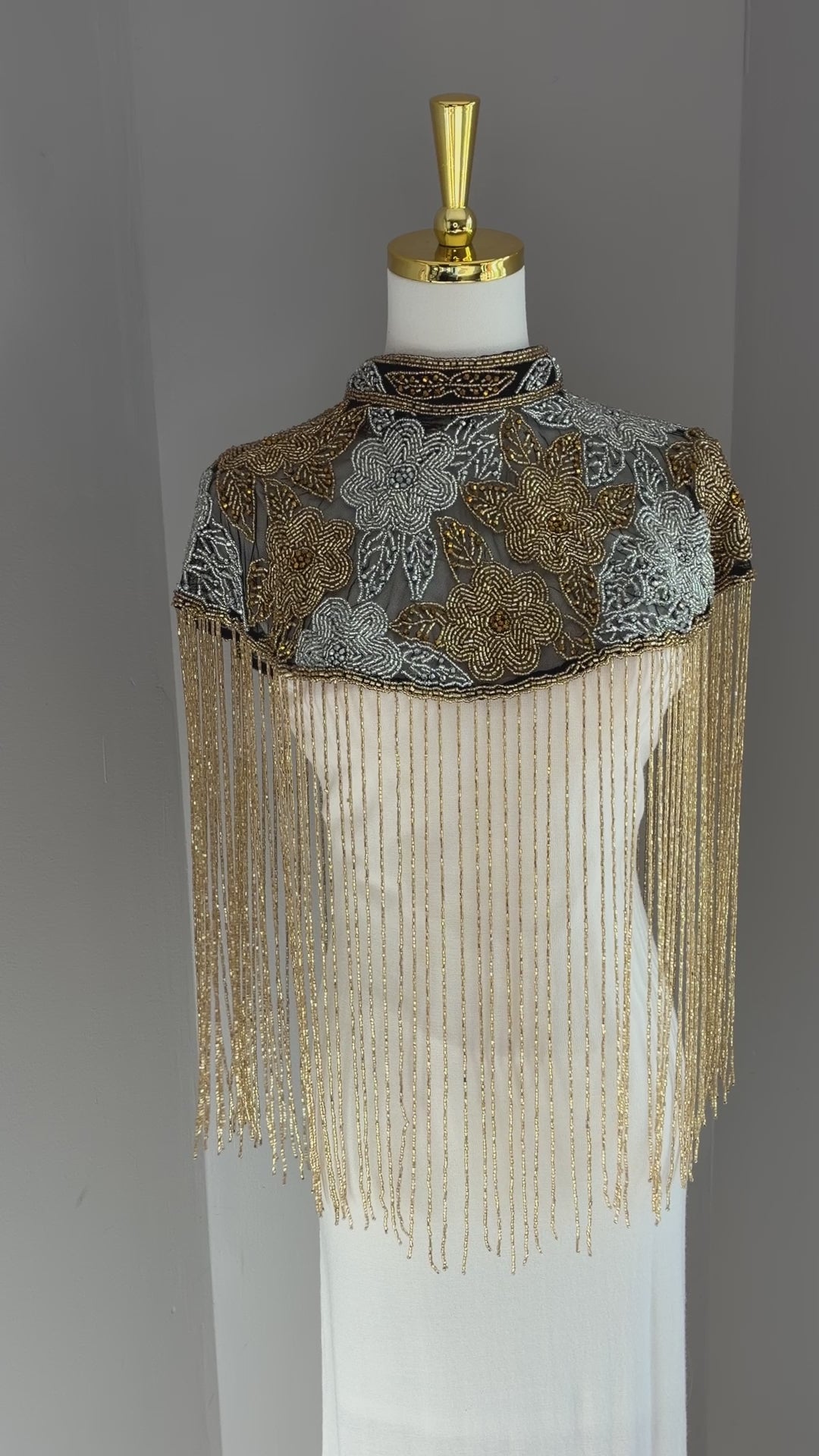 The Bellamy | Hand-Beaded Floral Fringe Capelet