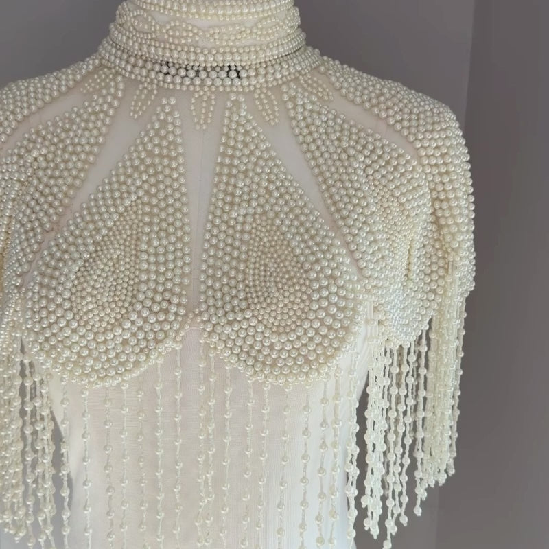 The Vivienne | Ivory Pearl Beaded Fringe Capelet