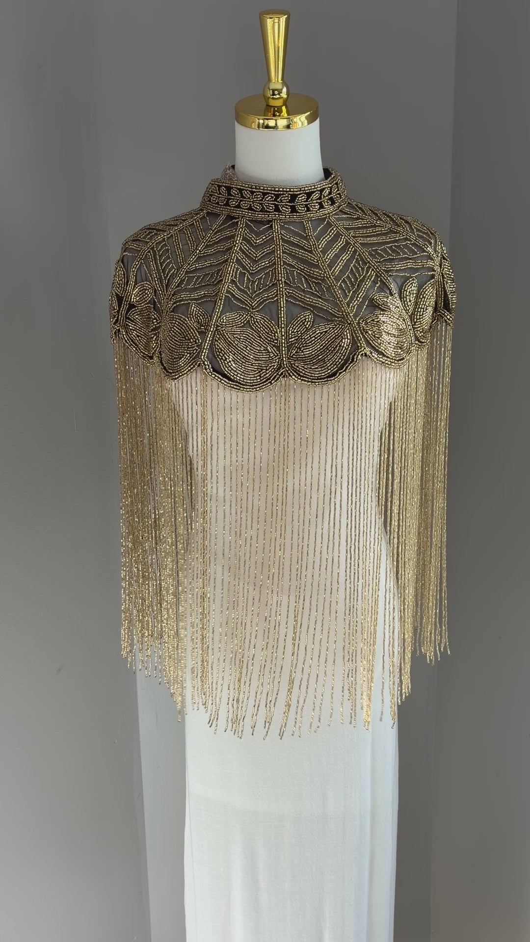 The Gilded Vine Beaded Fringe Cape, Black & Gold