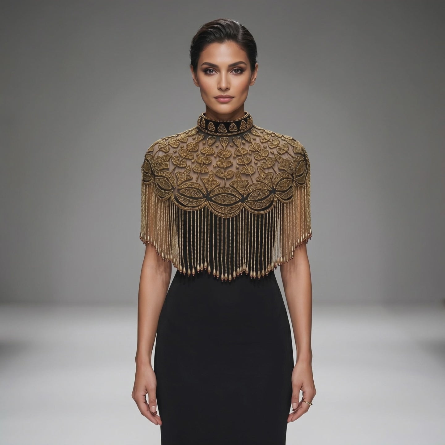 The "Gilded Sultana" Beaded Fringe Cape