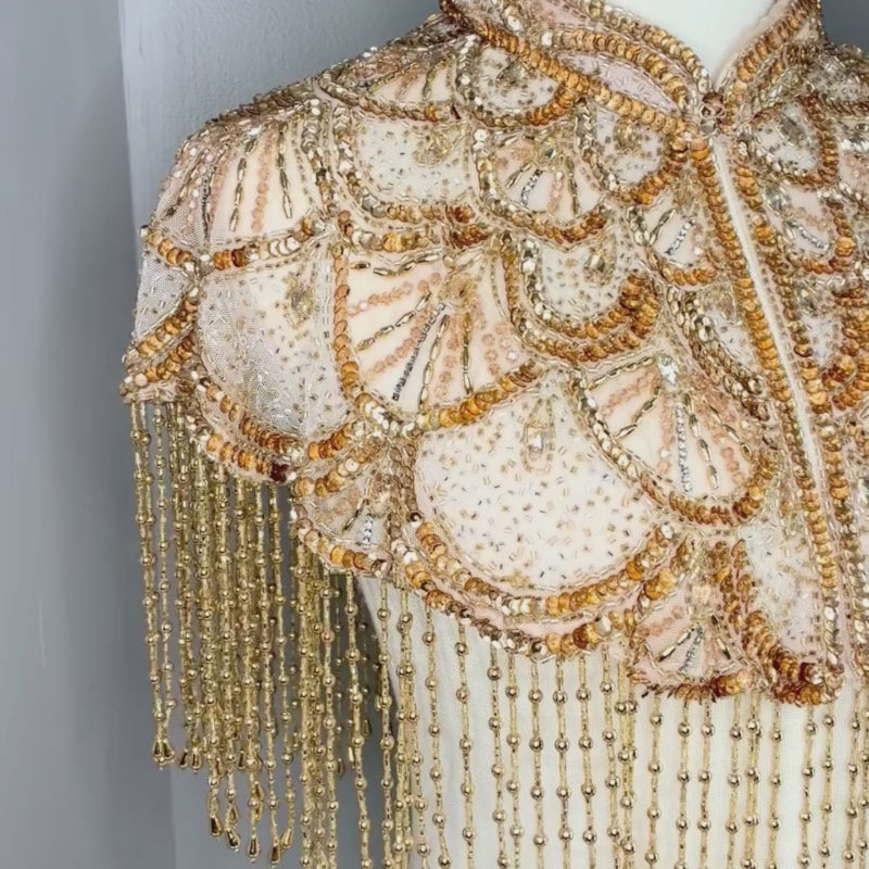 The Golden "Gatsby" Beaded Fringe Capelet