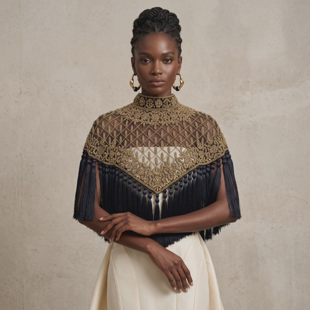 Maharani Noir Beaded Fringe Cape