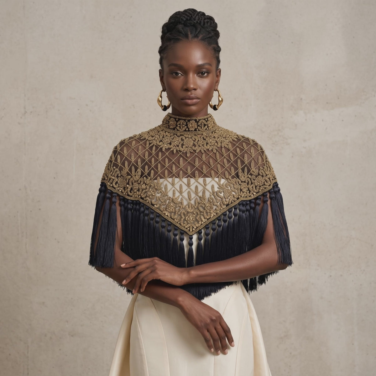 Maharani Noir Beaded Fringe Cape