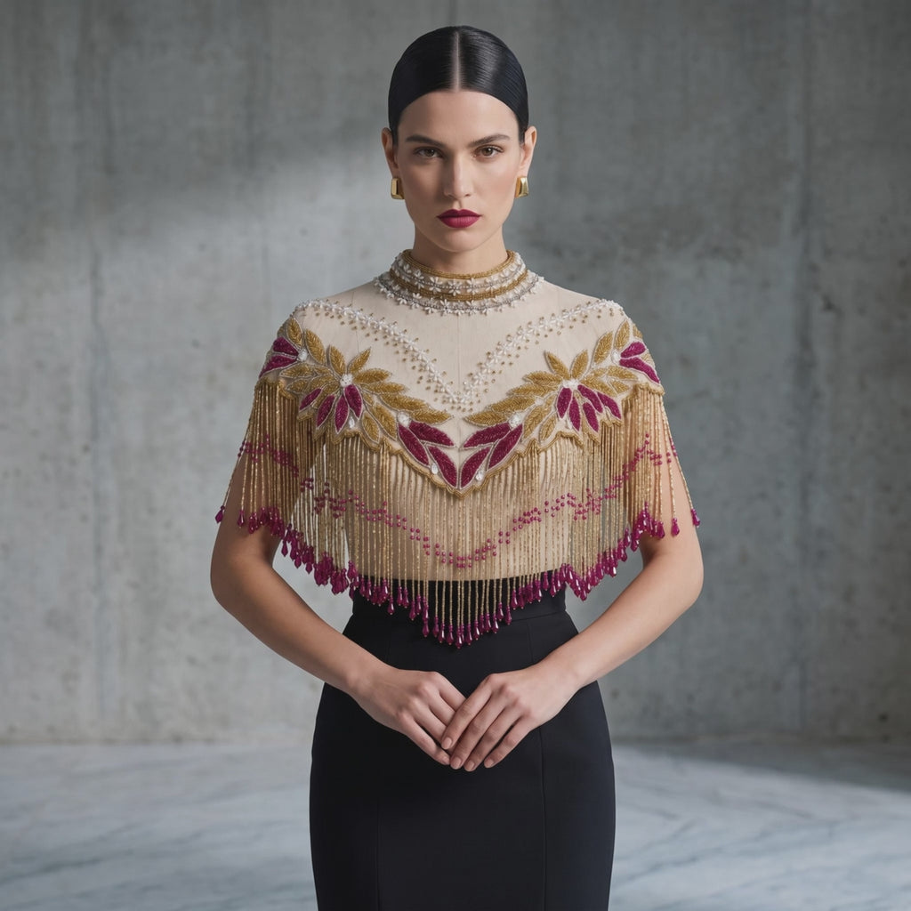 Rani Bloom Hand-Beaded Fringe Cape