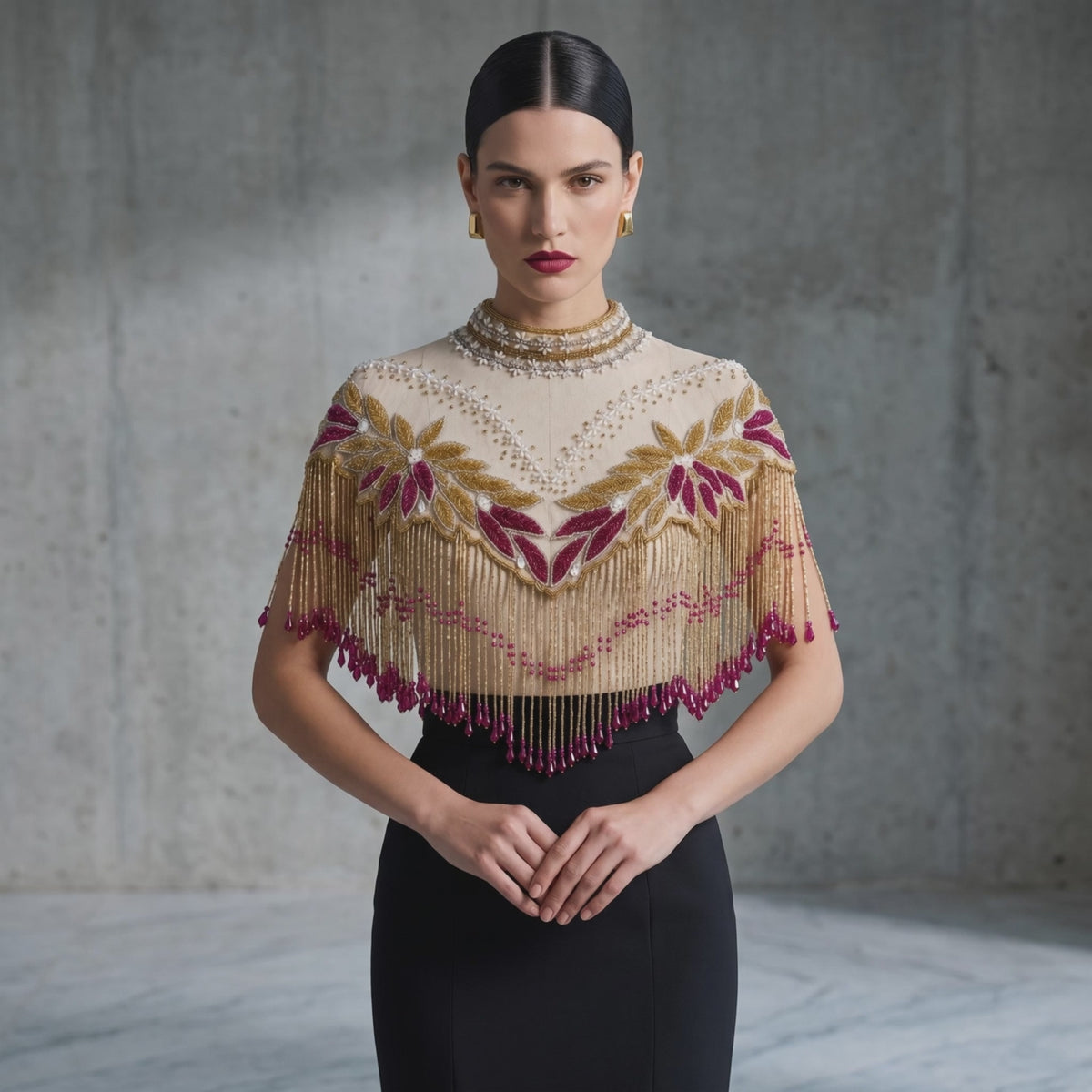 Rani Bloom Hand-Beaded Fringe Cape