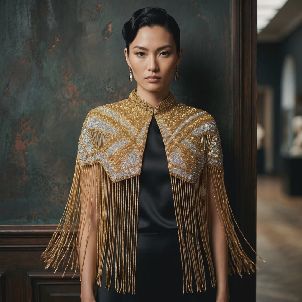 The "Regent" Beaded Fringe Cape, Art Deco Capelet