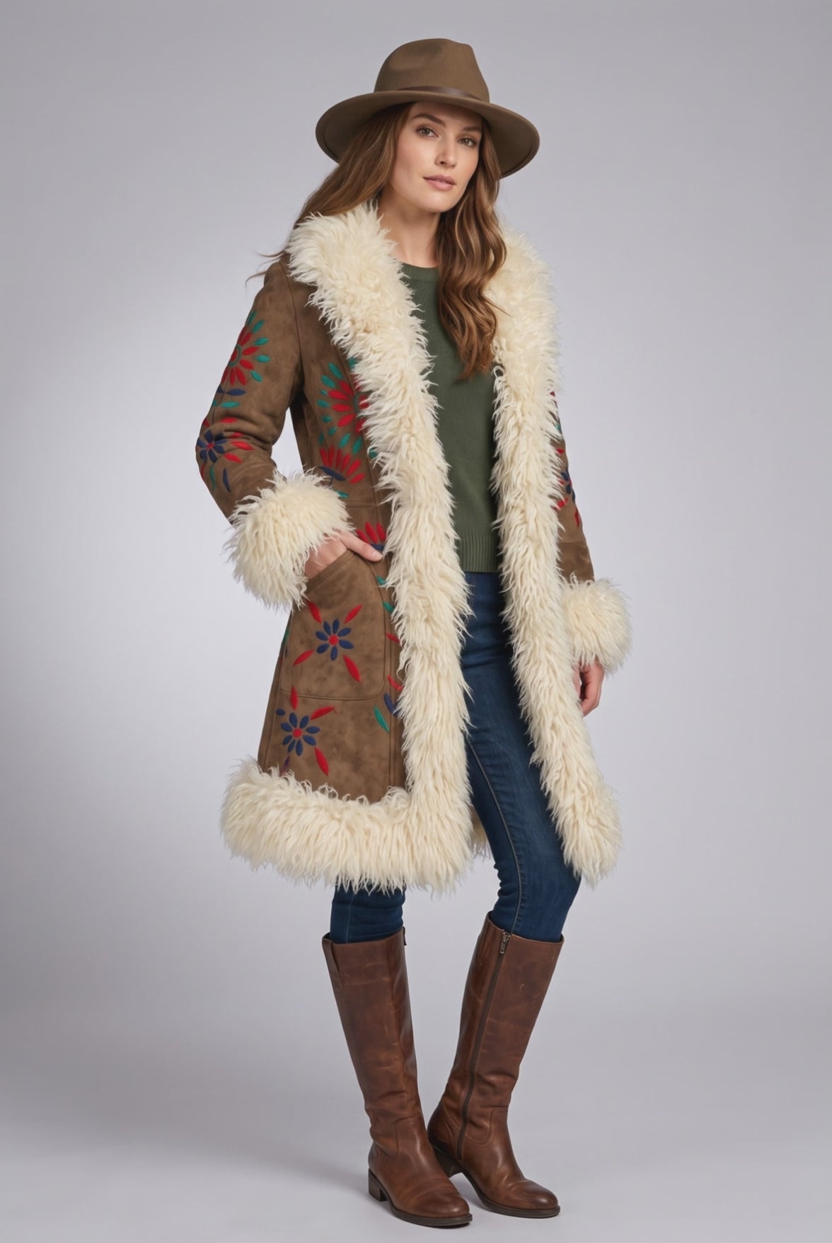 Desert Bloom Penny Lane Coat - Real Sheepskin & Shearling, Vintage-Inspired