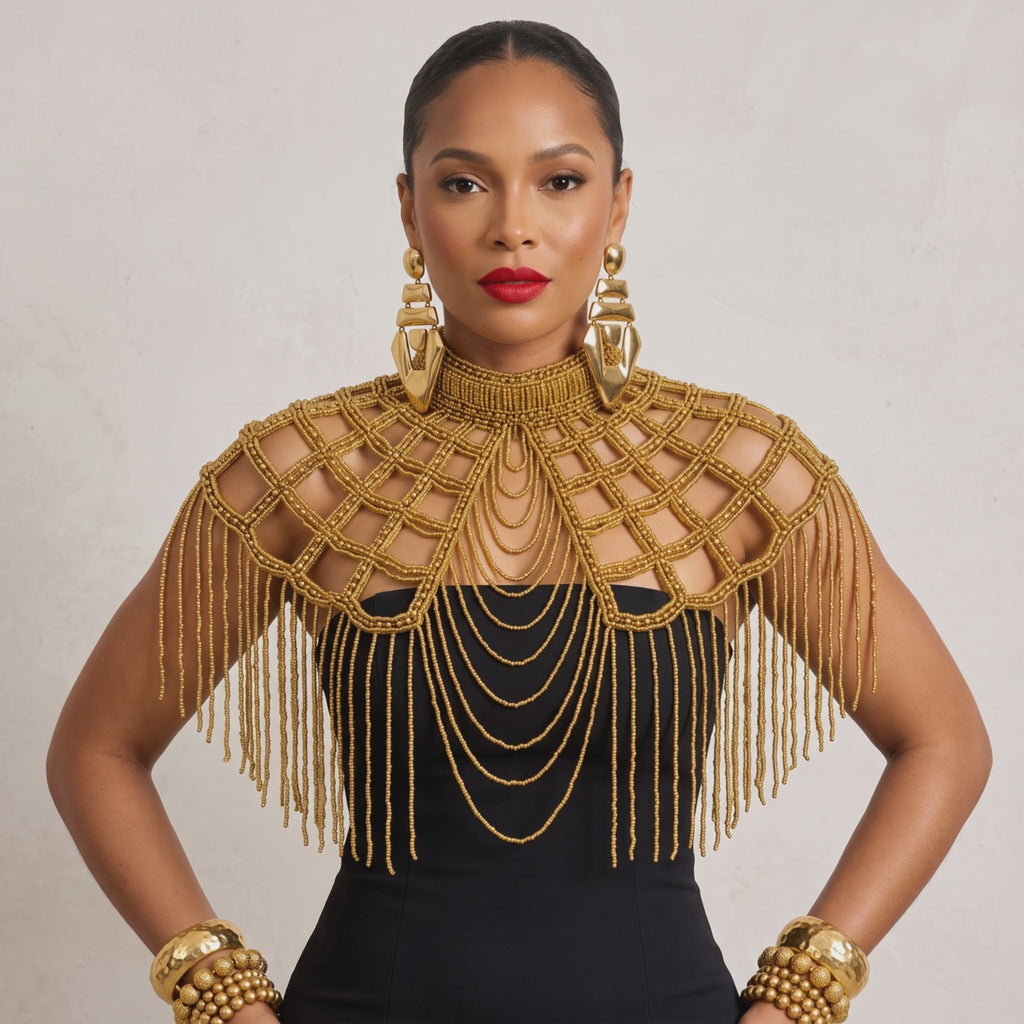 Golden Lattice Beaded Capelet