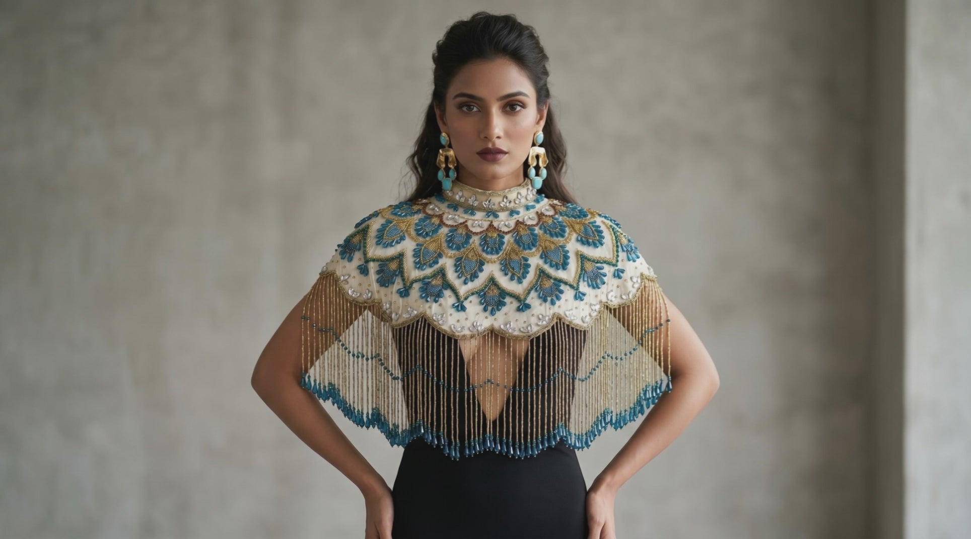 The "Azure Palace" Cape, Blue & Gold Capelet