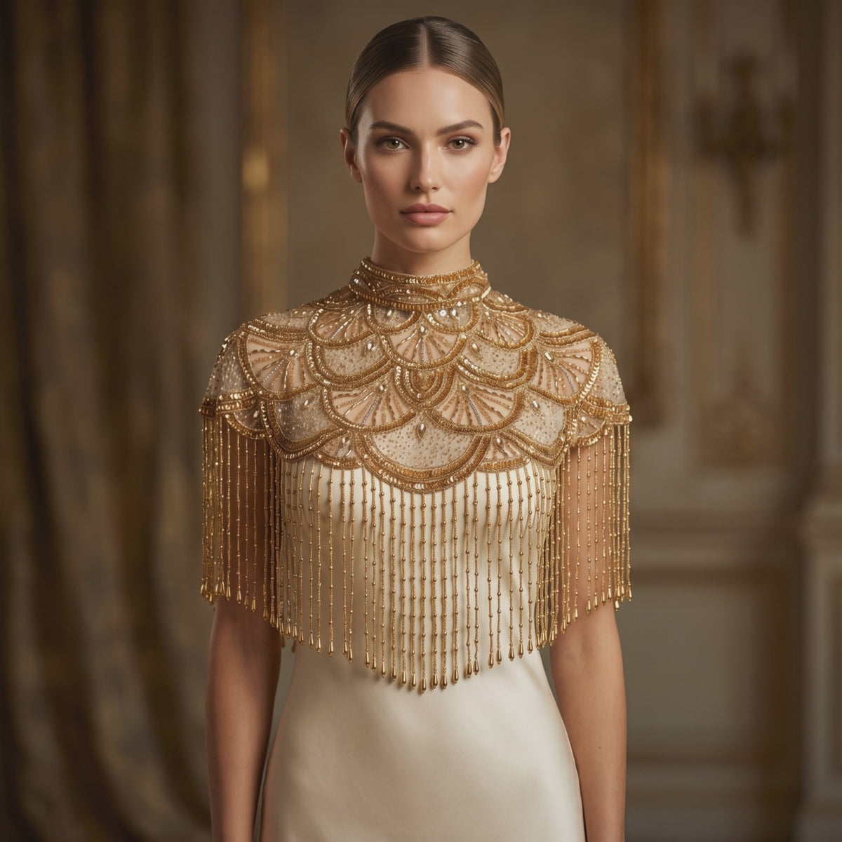 The Golden "Gatsby" Beaded Fringe Capelet
