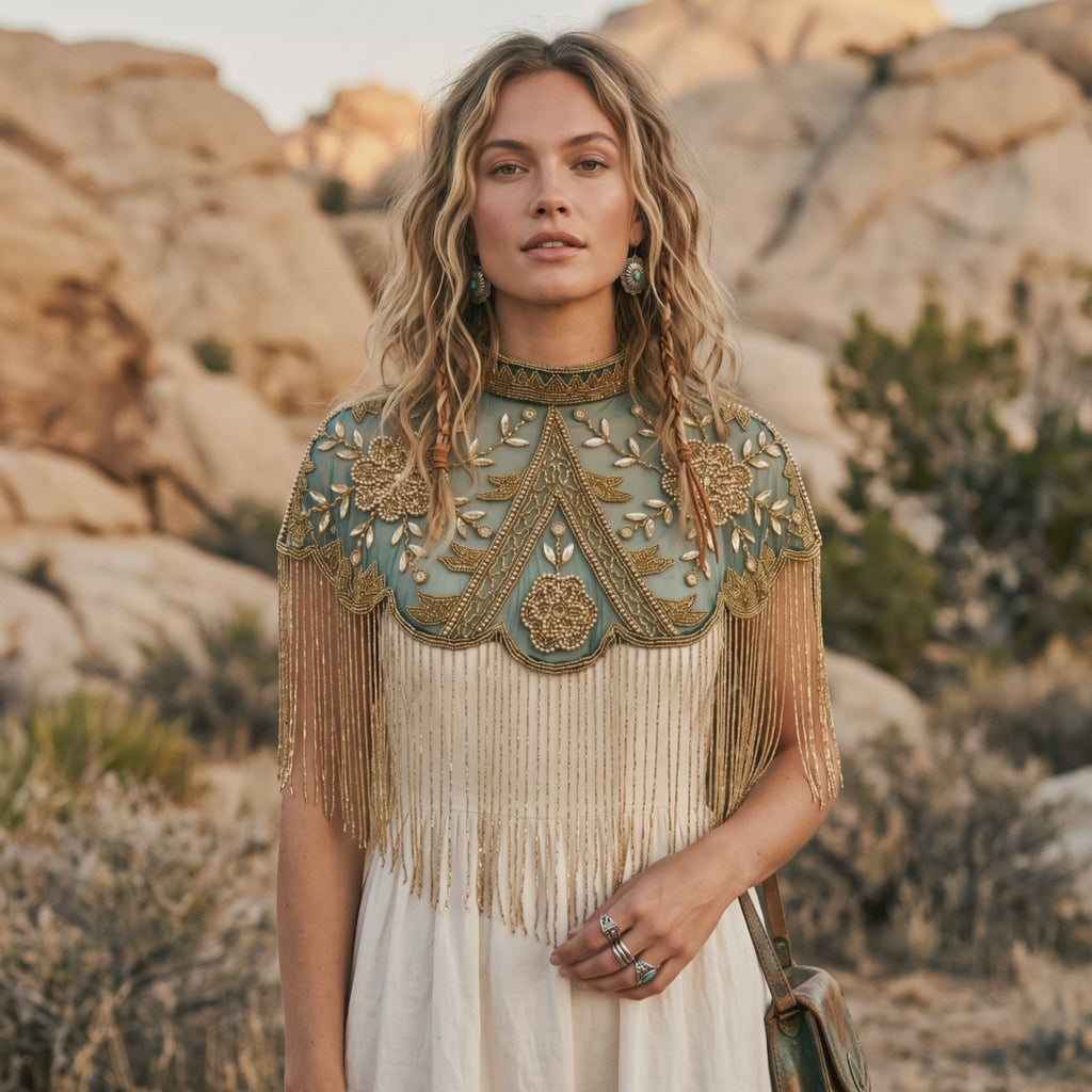 The "Verdant Palace" Beaded Fringe Cape