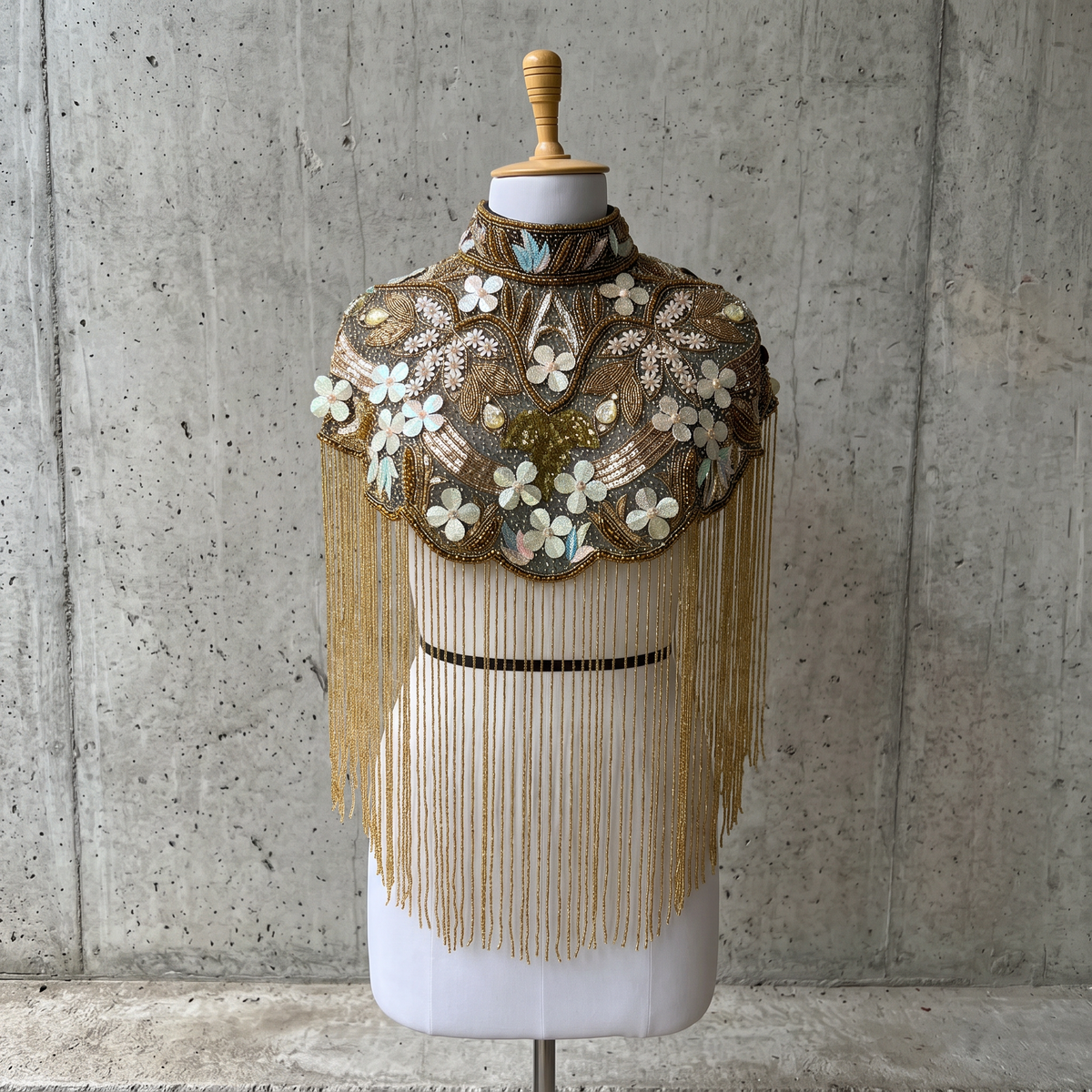 The Elowen | Hand-Beaded Botanical Fringe Cape
