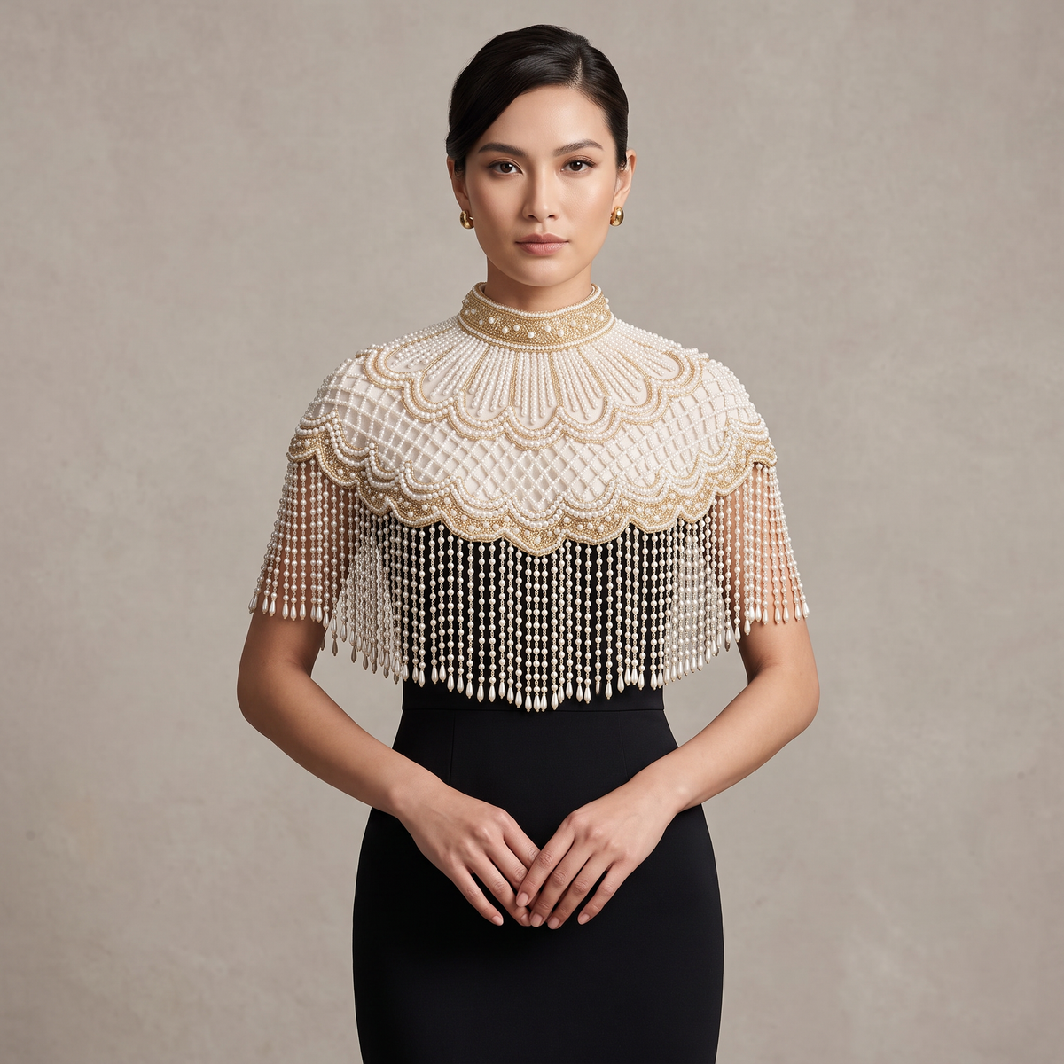 The Margaux | Pearl & Gold Beaded Fringe Capelet