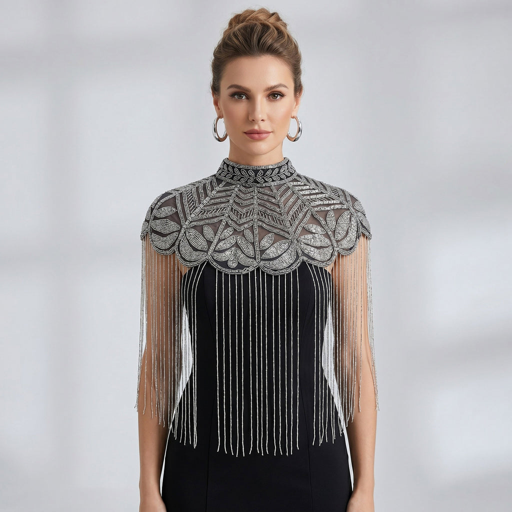The "Sterling Vine" Beaded Fringe Cape