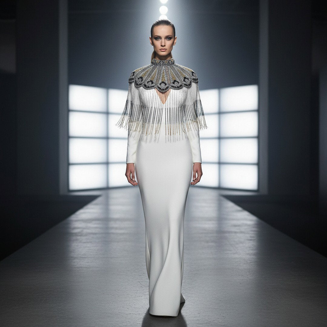 The "Deco Mirage" Silver Ombre Cape